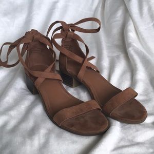 Faux suede brown heeled sandals